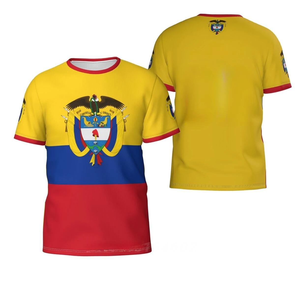 Colombia Flag Mens T Shirt Printed Colombian National Emblem Football T-shirts Round Neck 2024 Summer Casual Short-sleeved Tops S