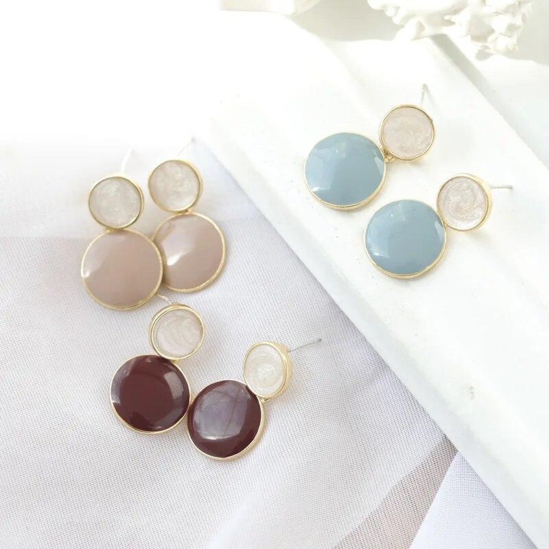 Trendy Simple Geometric Round Pendent Earrings for Women Sweet Elegant Candy Color Drop Oil Dangle Earrings Party Jewelry Gifts