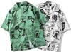 Aspersio Short Sleeve Aloha Top with Ora Slightly White Men's Shirt, All-Over Print, Stylish, Open-Collar Skull, Button-Down, Pineapple, Hibiscus,
