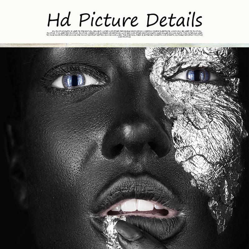 Black and Silver African Woman Oil Painting on Canvas Cuadros Posters and Prints Scandinavian Wall Art Picture for Living Room
