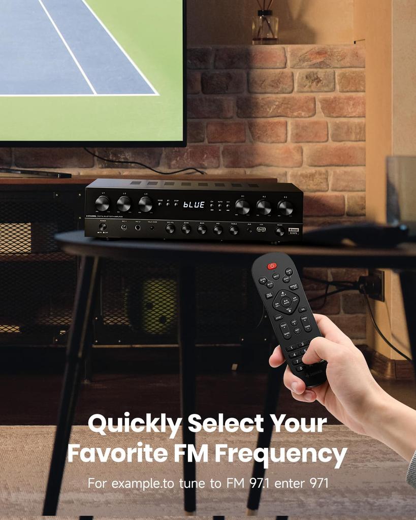 Donner Power Premium 1000W Peak Power 6 Channel Audio Amplifier with Bluetooth 2 for Theater MAMP6 Amplifier, 5.3, USB, FM, Mic-in, Echo, RCA,