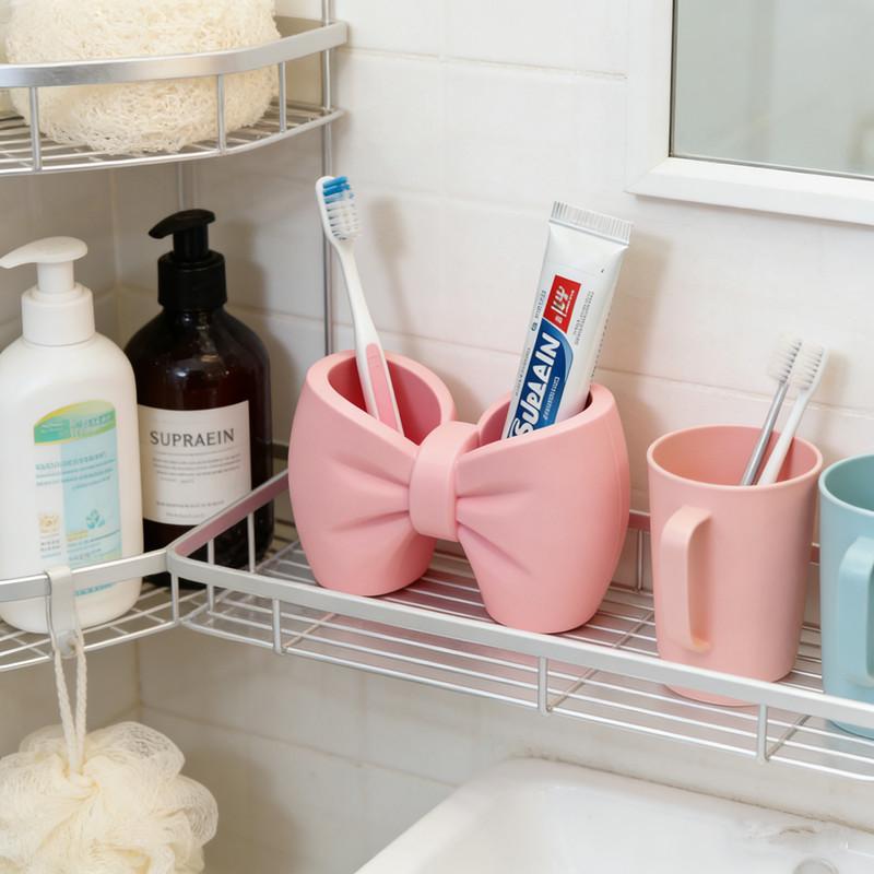 Creative Bow Pen And Toothbrush Holder | Plastic, Freestanding, Ideal For Bedroom And Bathroom Decor, Bathroom Accessories