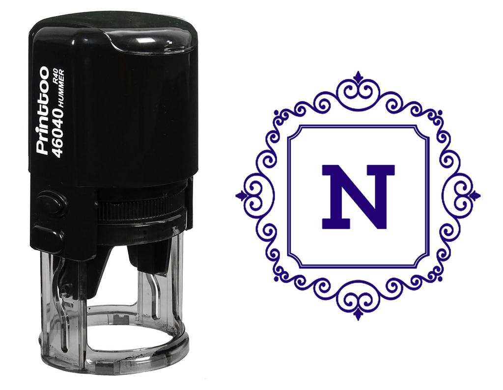 Printtoo Office Stationary Square Swirl Border N Alphabet Monogram Initial Round Self Inking Rubber