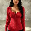 Women S Solid Color Square Neck Long Sleeve Slim Fit Top