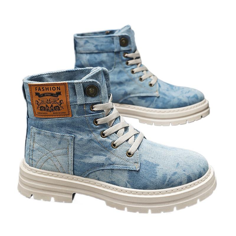 Big Size Men's 2025 Vintage British Work Boots Denim High Top Industrial Heritage Boots Rugged Comfort for Casual Workshop Wear