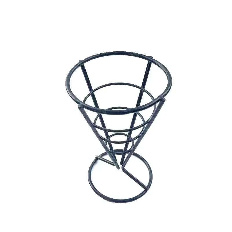 Fries Stand Fried Chicken Display Rack Stainless Appetizers Stand Cone Baskets Sauce Salad Dipping Cup Kitchen Party Tool
