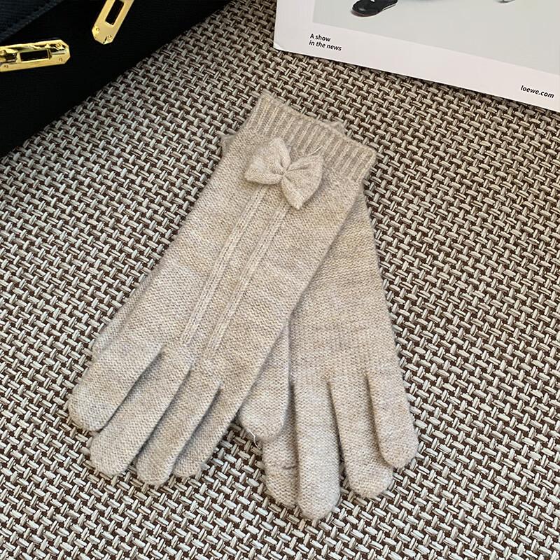 Зимние милые вязаные теплые перчатки с бантом