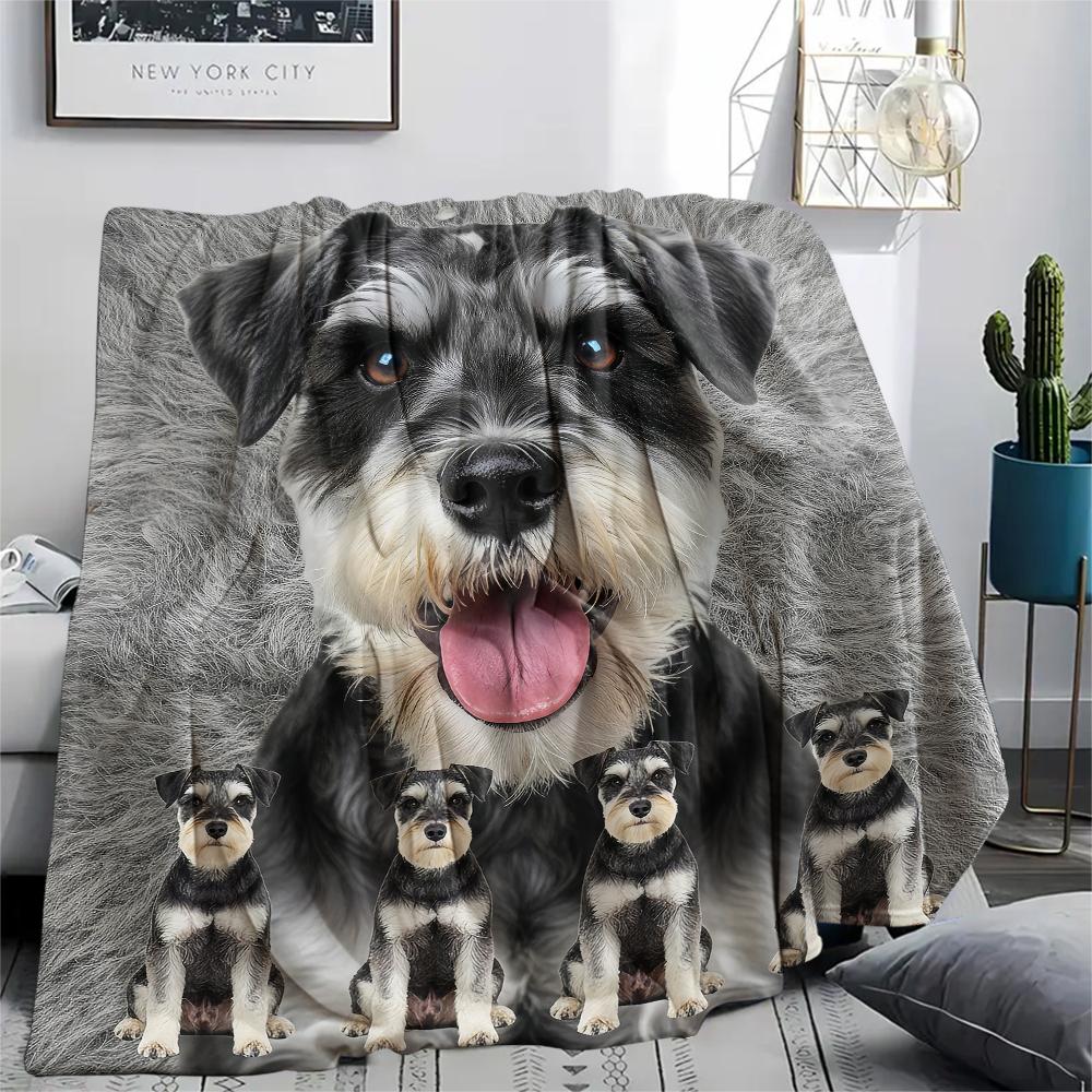 1Pc Yorkshire Terrier Schnauzer Print Flannel Blanket, High quality Comfortable for All Seasons, Home Decor, Warmth and Comfort, Perfect for Gifts