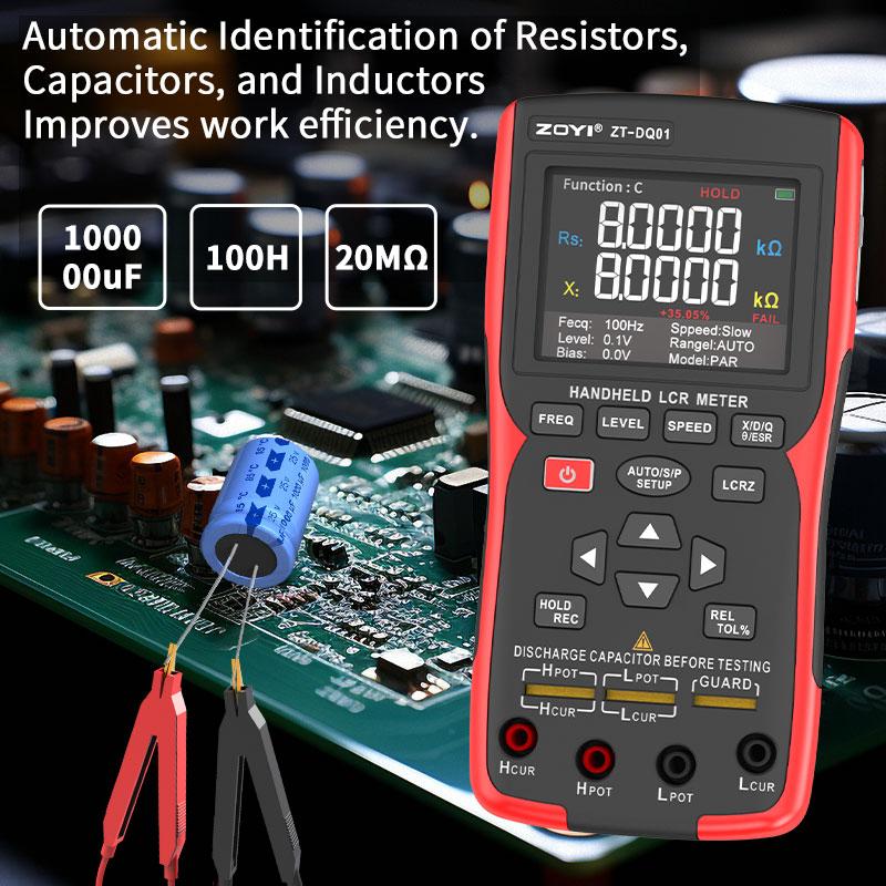 ZOYI ZT-DQ01 Digital Handheld LCR Meter, Measures Resistance/Capacitance/Inductance, Precision Capacitor Tester for Electronics
