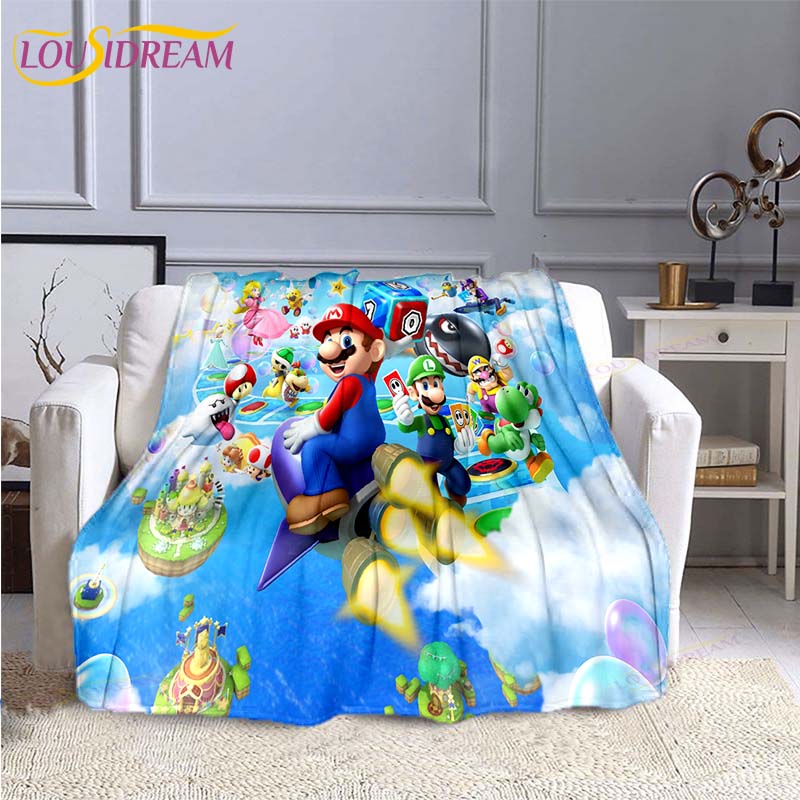 Mario Bros Fashion Blanket Anime Flannel Bed Throw Blanket Soft 3D Printed Cartoon Coverlet Sofa Travel Camping Children Blanket