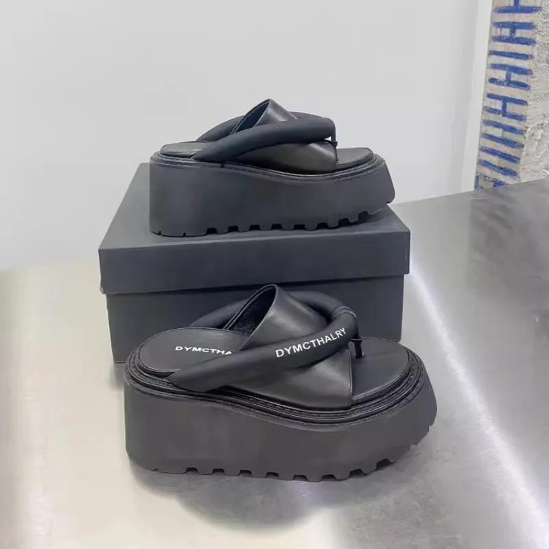 Fashion Women Slippers Summer Wedges Round Toe Women's Sandals Black Pink High Heels Platform Dress Women Flip-flops Zapatillas De Mujer