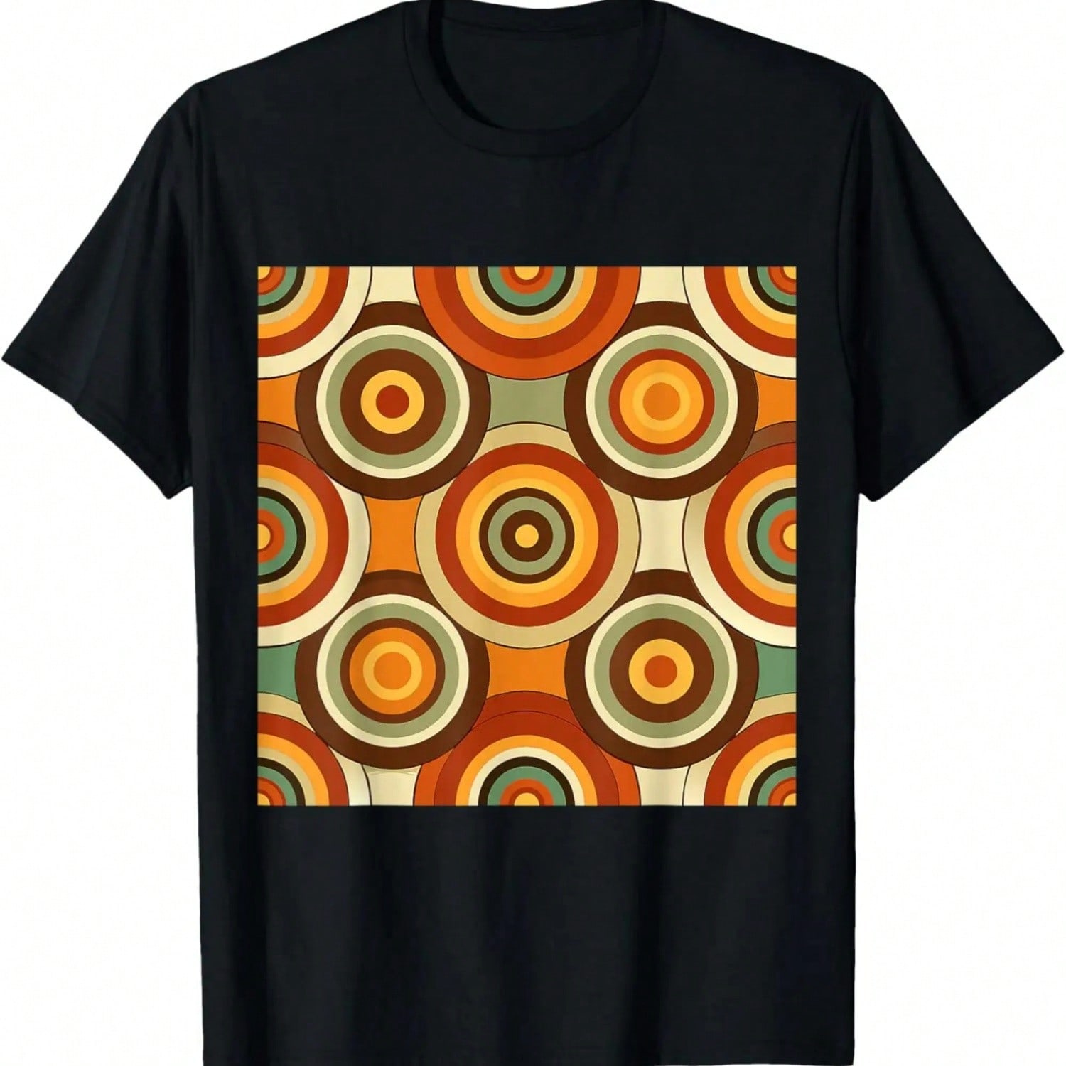 Retro Concentric Circles Geometric Pattern Orange And Brown T-Shirt S разноцветный