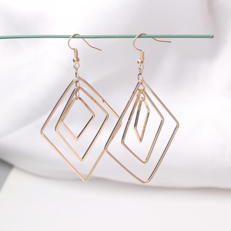 New Trend Zircon Drop Earrings Simple Fashion Hollow Geometric Metal Earrings Temperament Personality Wild Ladies Earring