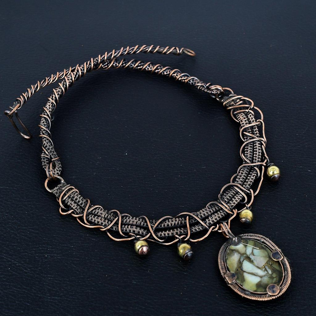 Copper Larimar 999 Copper Wire Wrapped Necklace, Handmade Gemstone Jewelry Necklace For Thanksgiving