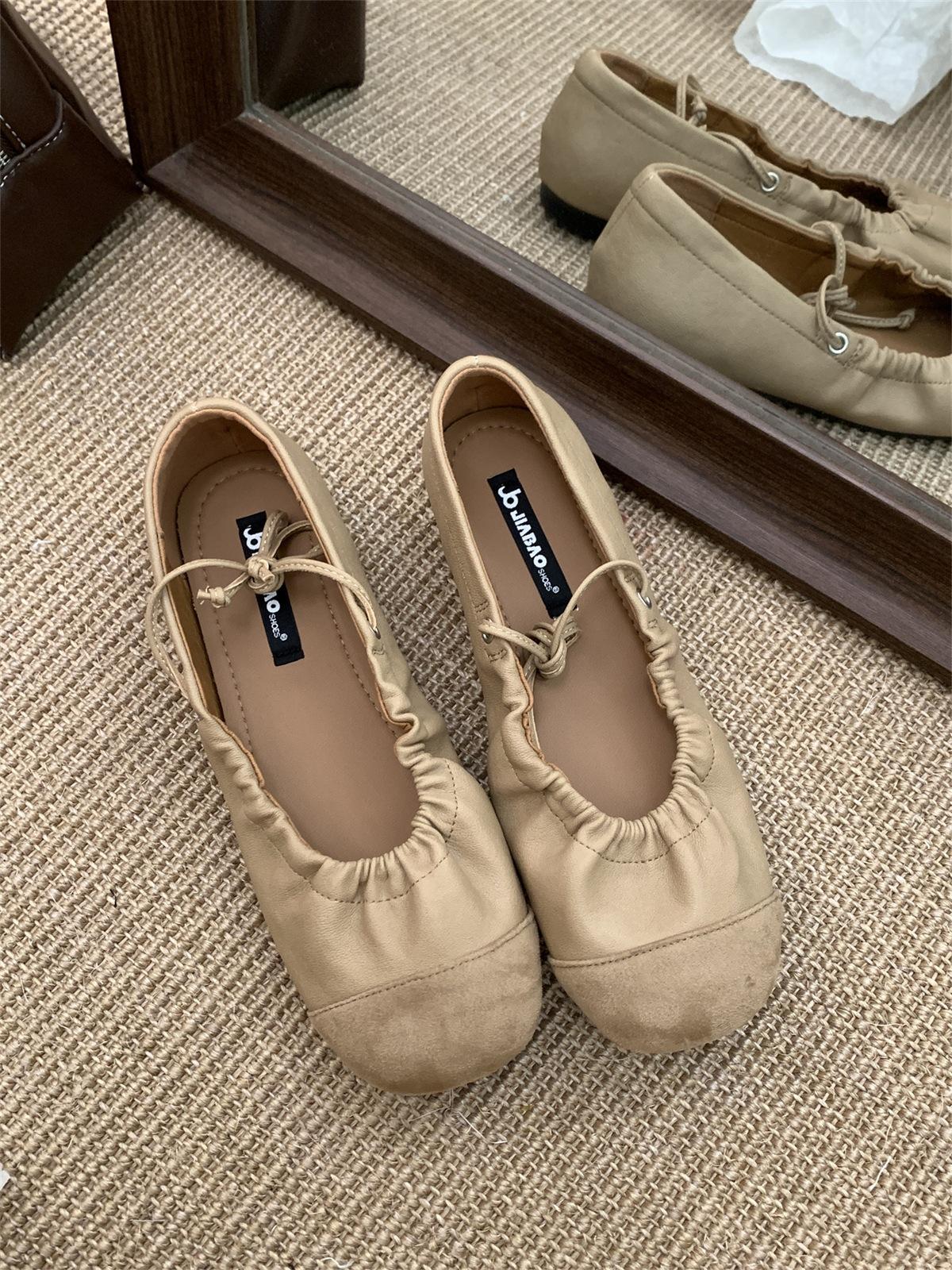 

Fashion IPPEUM Mary Janes Shoes For Women PU Leather 2025 New Fashion Ballet Flats Soft Flat Ballerina Shoes 225 бежевый