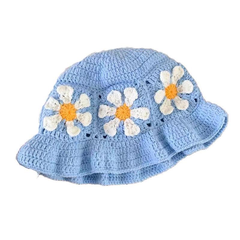 Handmade Knitted Hat Bucket Hat Women's Wool Hat Cold Hat Autumn and Winter Niche Fisherman Pile Hat