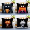 Simple Cartoon Furry Cat Pattern Pillow Case Anti-dustmite Pillowcase Invisible Zipper Silky Short Plush Sofa Cushion Cover