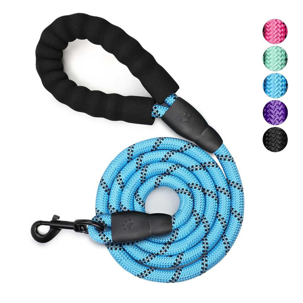 Husdjurshundkoppel med mjukt vadderat handtag, Mycket reflekterande rep för nattpromenader, 360-graders roterande metallspänne utan trassel,