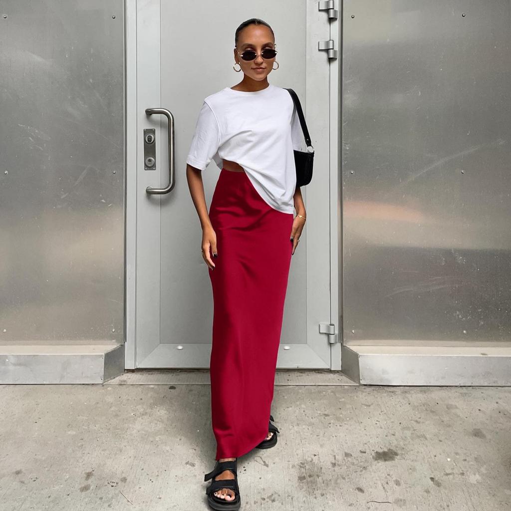 2024 Spring/Summer Women's High Waist Midi Fishtail Skirt - Solid Color, European & American Style, French Commute Skirt.