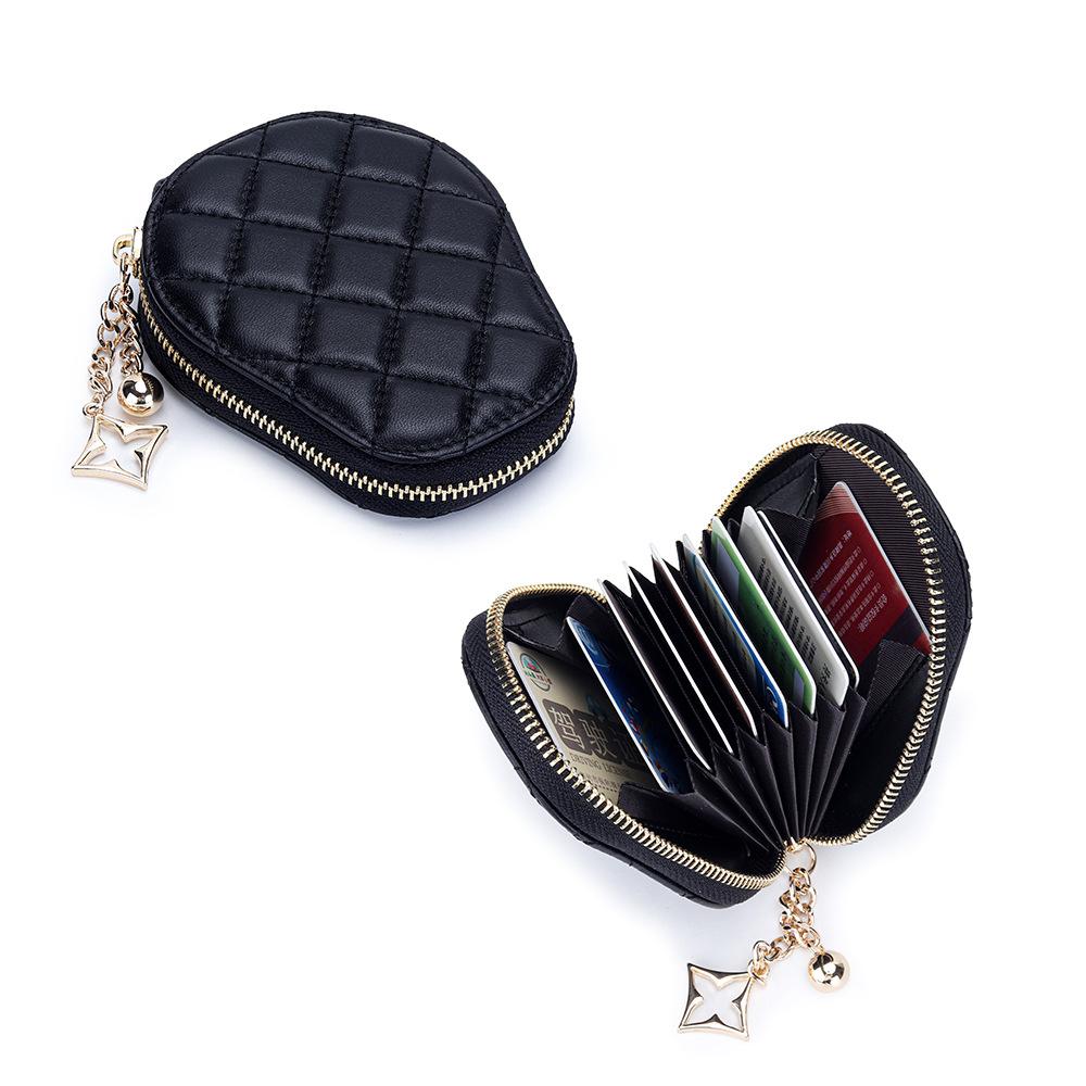 Genuine Leather Credit Card Holder Solid Zipper Bag Women Wallet Bank Sheepskin Leather Wallets Designer Quilted Cardholder