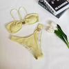 Multicolor Metal Buckle Bikini Swimsuit - European & American Style, Small Chest, Split Design for Women