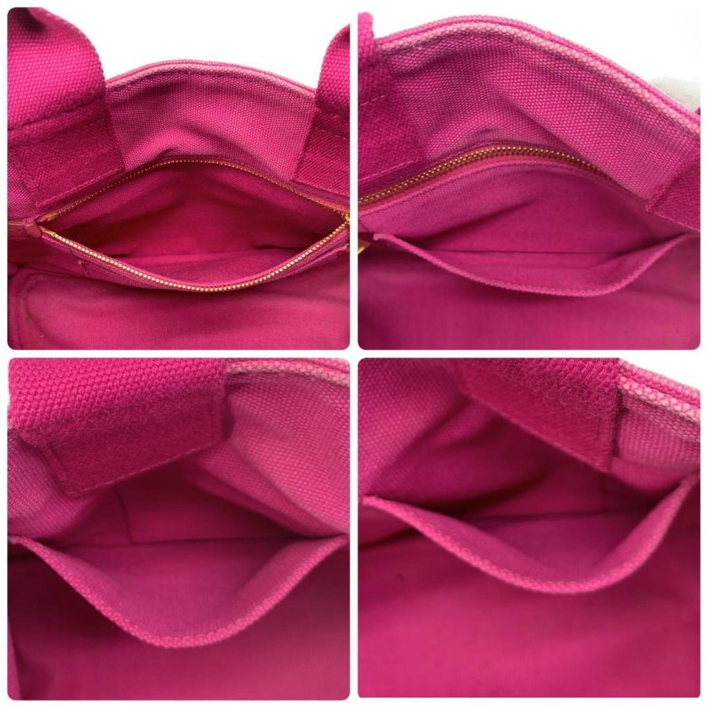 PRADA Canapa Mini Handbag Tote Shoulder Bag Canvas 2WAY Pink Logo Jacquard Women's