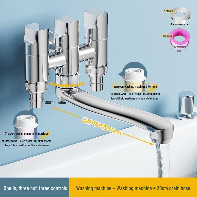 Brass 3-Outlet Washing Machine & Mop Sink Faucet