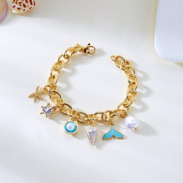 Bohemian Conch Starfish Shells Ceramics Beaded Bracelets for Women Girls Shell Beaded Beach Bangles Jewelry Gift Adjustable