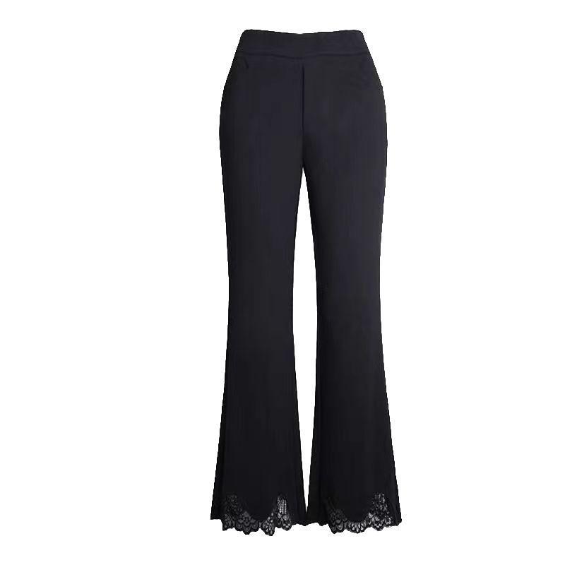 2025 Lace Trim High-Waisted Stretchy Micro-Flare Pants – Women's Fashionable Slimming Nine-Tenths Length