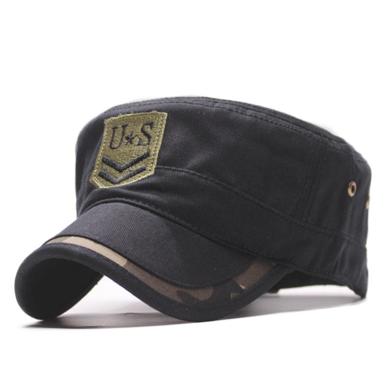 Men's flat baseball cap, US 3D embroidered camouflage military cap, outdoor sports baseball cap, summer sun cap