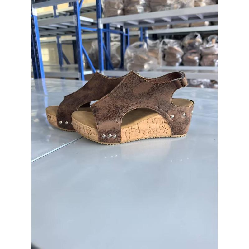 Store sandaler med kilehæl, kule tøfler, sommernyhet, retro plattform, romerske sandaler, damesko med åpen tå, muffins-tøfler