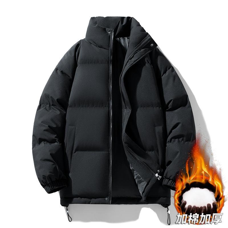 Stand-up Collar Solid Color Cotton-padded Clothes for Men and Women, Winter Bread Clothes, Large Size Thickened Warm Loose Tops, Trendy