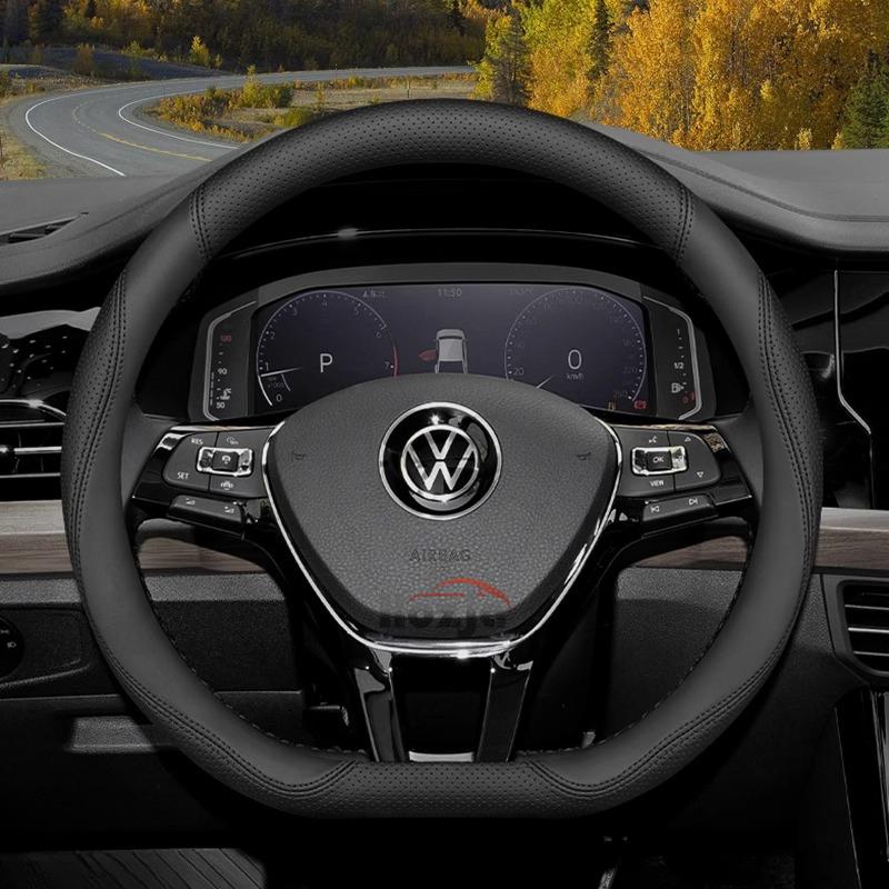 

Leather Car Steering Wheel Cover for Volkswagen Tiguan T-cross Teramont Polo Jetta Caddy T-roc Tayron Crafter 2025 Accessories