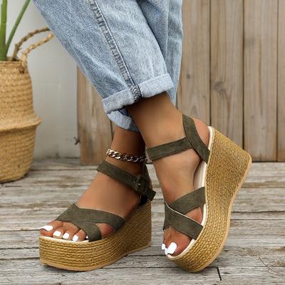 Sandalias de tacón alto con punta abierta para mujer, zapatos de verano informales con diseño de hebilla y suela gruesa, sandalias de playa, tallas 34 a 43