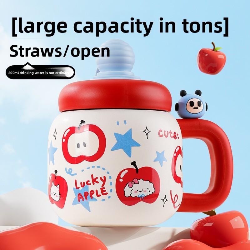 Cartoon-Muster Dickbauch-Tasse mit Deckel 800 ml Isoliert Edelstahl für Zuhause Büro Reisen