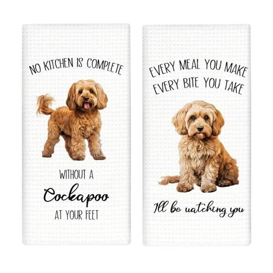 

2Pcs Dish Towel Cartoon Dog Bear Pattern Super Water Absorbent Reusable Kitchen Towels Machine Washable Household Cleaning Rags C