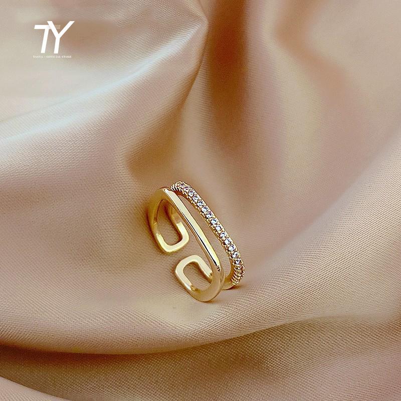 

Luxury Zircon Gold Color Double Student Open Rings For Woman 2026 New Fashion Goth Finger Jewelry Wedding Party Girl s Sexy Ring resizable&Gold-color