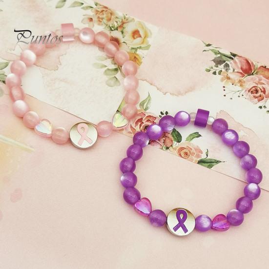 Delicate Beaded Jewelry for Charity Breast Cancer Awareness Bracelets, Ribbon Charm Beads Stretchable Bead Bracelet Daily Wear Elastic Bracelet,