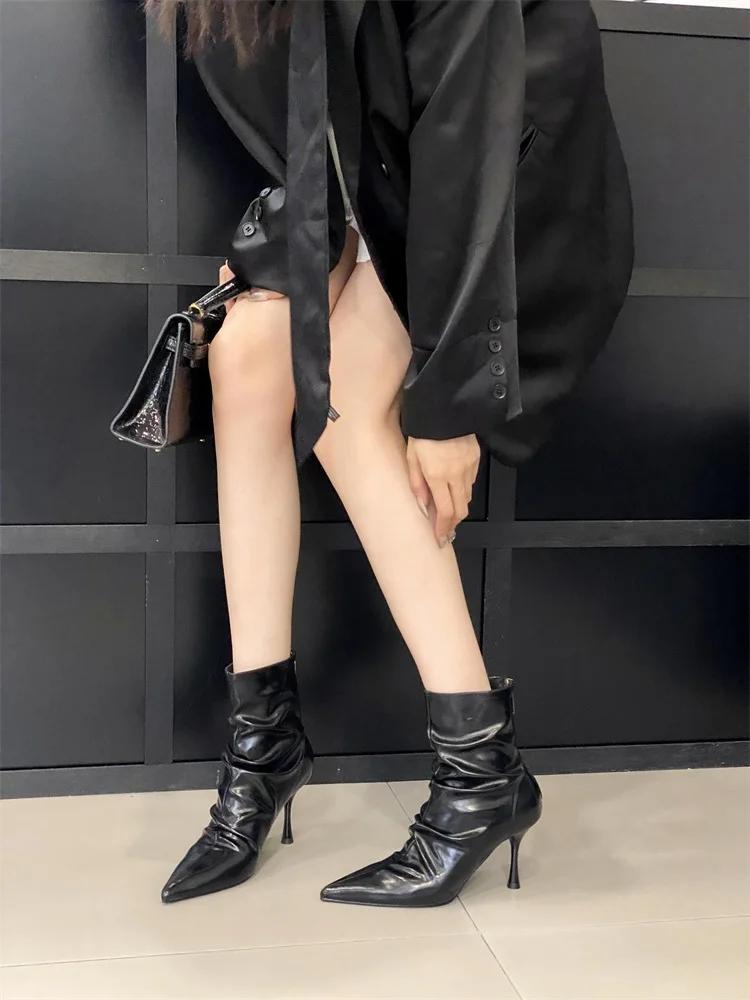 Eilyken Neues Design Plissierte Spitzschuhe Damen Stiefeletten Herbst Winter Dünne Absätze Schuhe Mode Stiefeletten Zapatos De Mujer