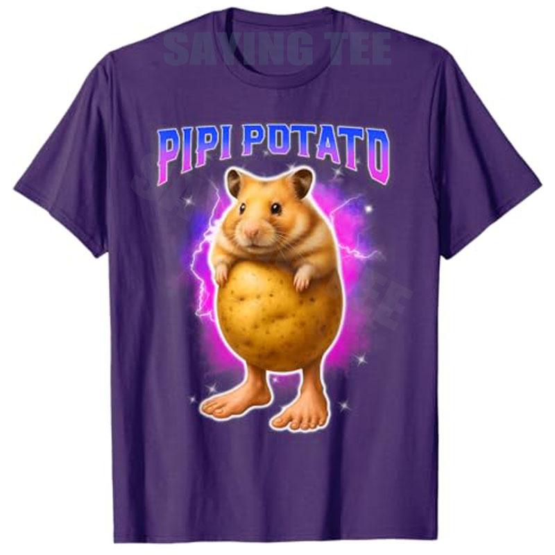 PIPI Potato Italian Brainrot Funny Hamster Meme T-Shirt Girls Fashion Y2k Hilarious Pipi Potato Graphic Saying Tee Novelty Gift