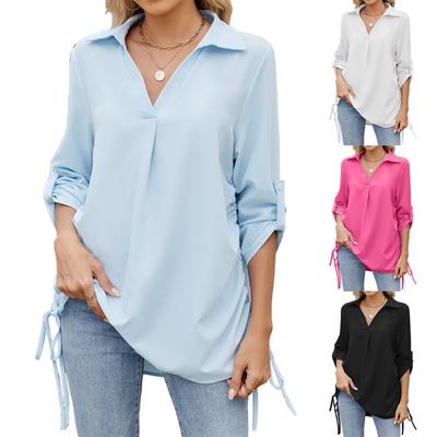 Spring Summer New Women's Solid Color Lapid Loose 3/4 Sleeve Chiffon Shirt Blouse Casual Top Leisure