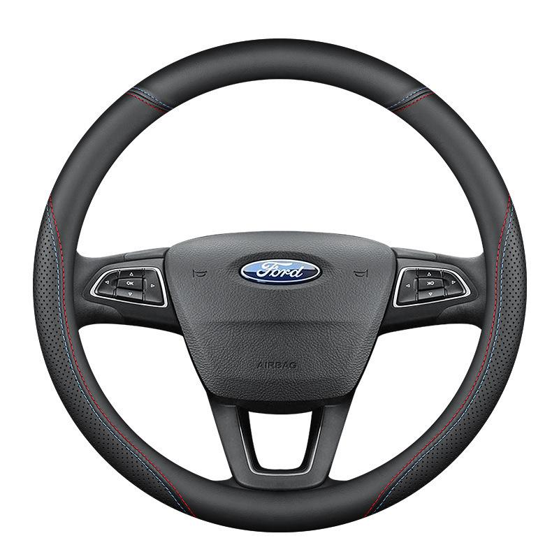 Ford-Compatible Leather Steering Wheel Cover for Focus, EcoSport, Taurus, Edge, Escort, Kuga, Mondeo