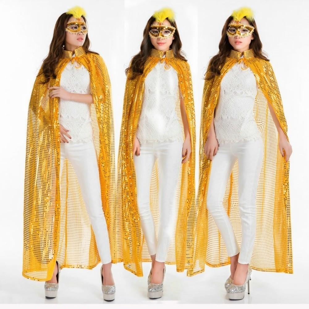 Langes Glitzer-Cape Vintage Glänzender Umhang Neues Halloween Cosplay Robe Festival