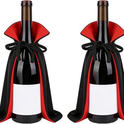 2pcs Halloween Wine Bottle Covers, Knitted Fabric Vampire Cape Bottle Decoration Halloween Party Decorations Home Decor & Themed Events