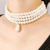 Simulated Pearl Necklaces Statement Bridal Choker Multi-Layer Pearl Necklace