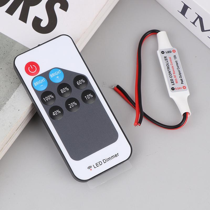 1Pc Mini Led Single Color Dimmer With Rf 9-Key Remote Dc 5V-24V 6A 5050 2835 Strip Lights Constant Voltage Pwm Signal Controller