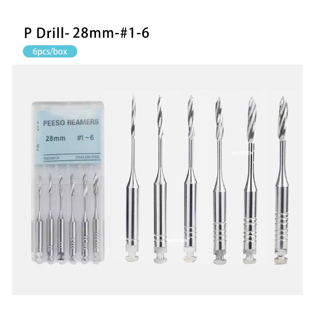 6Pcs/Box Dental Engine Use Endodontic Gates Drill Peeso Reamers Glidden Rotary 28mm/32mm #1-6 Stainless Steel Endo Files Dentist