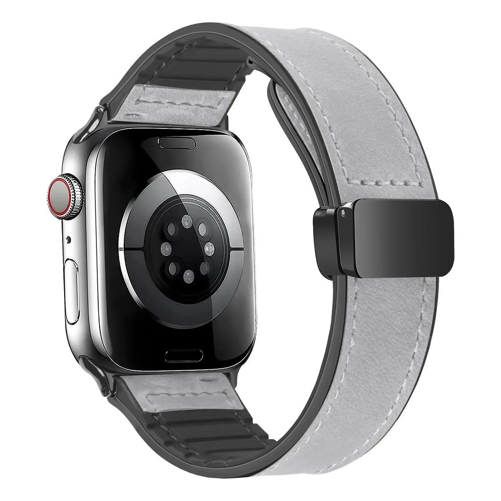 Strap for Apple Watch Band 45mm 44mm 40mm 42 41mm Ultra 49mm Leather+Silicone Bracelet Correa iWatch Series 9 8 7 6 5SE