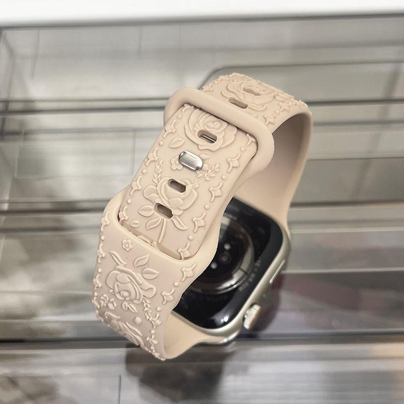 Rose Silicone Strap for Apple Watch- Soft Silicone Creative Rose Embossed Watch Band for iWatch S10/9/8/7/6/5/4/3/2/1/Se/Ultra/Ultra2 49mm 46mm 45mm