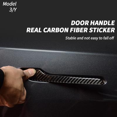 Decoración de manija de puerta de coche de fibra de carbono para Tesla modelo 3 modelo 2019-2023 y 2023 accesorios pegatinas de coche 4 Uds